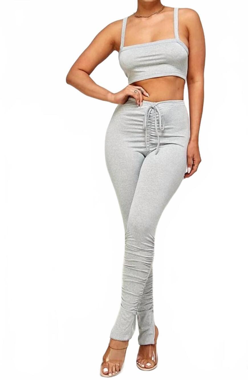 NEW JIREH CLOTHING nollie crop top and pants set in heather gray